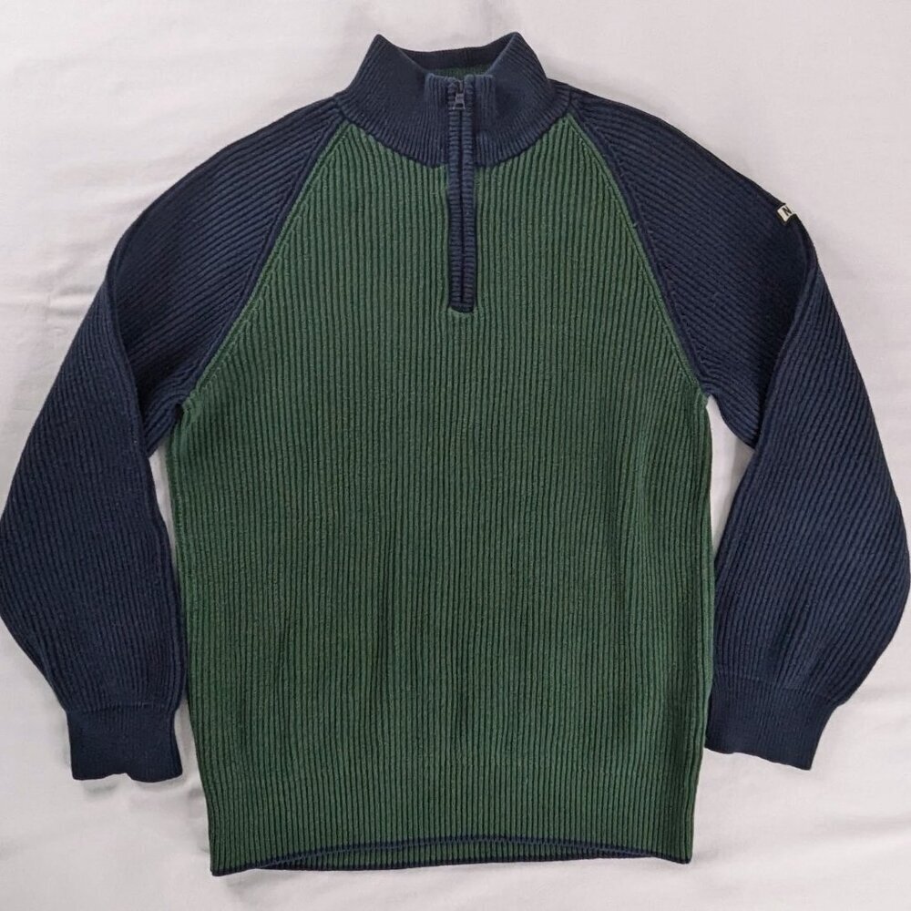 VTG Nautica Blue and Green Ribbed High Neck Quarter Zip Pullover Sweater